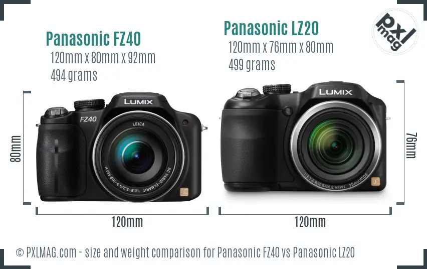 Panasonic FZ40 vs Panasonic LZ20 size comparison