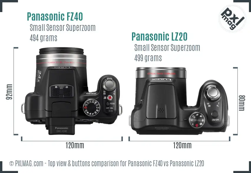 Panasonic FZ40 vs Panasonic LZ20 top view buttons comparison