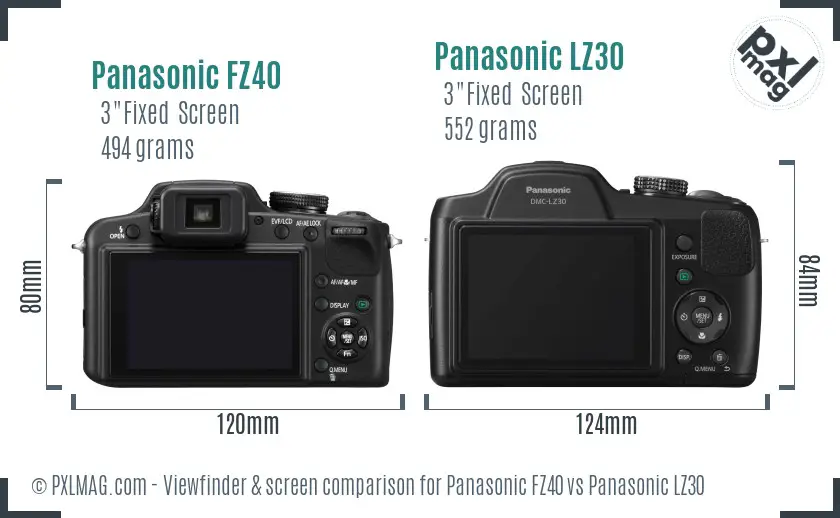 Panasonic FZ40 vs Panasonic LZ30 Screen and Viewfinder comparison