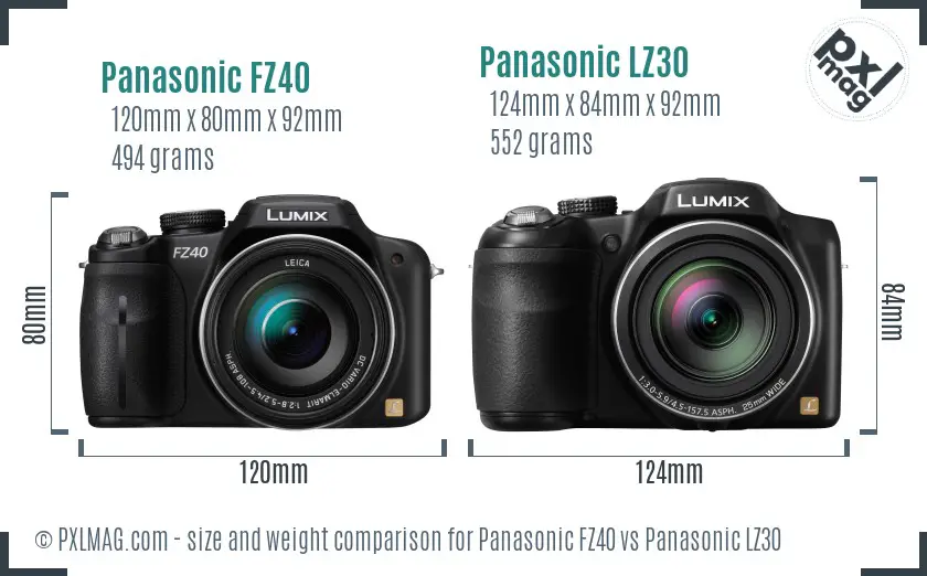 Panasonic FZ40 vs Panasonic LZ30 size comparison