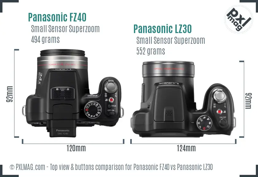 Panasonic FZ40 vs Panasonic LZ30 top view buttons comparison