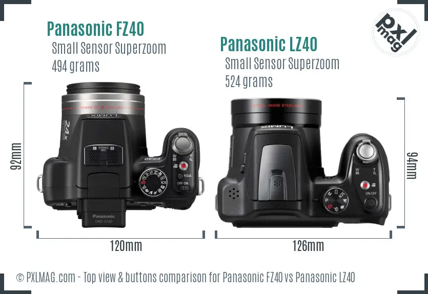Panasonic FZ40 vs Panasonic LZ40 top view buttons comparison