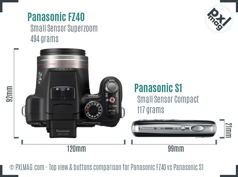 Panasonic FZ40 vs Panasonic S1 top view buttons comparison