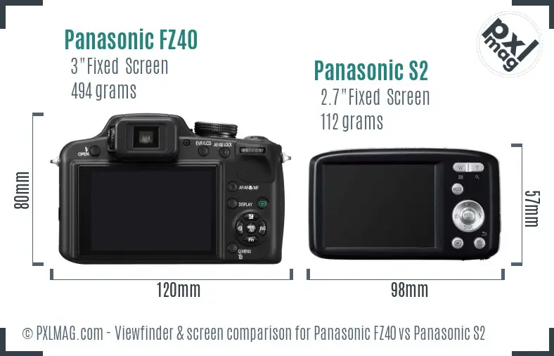 Panasonic FZ40 vs Panasonic S2 Screen and Viewfinder comparison