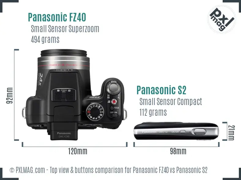 Panasonic FZ40 vs Panasonic S2 top view buttons comparison