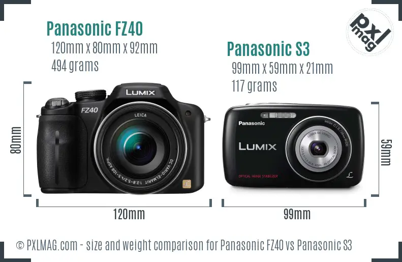 Panasonic FZ40 vs Panasonic S3 size comparison