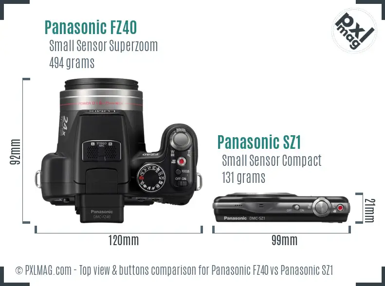 Panasonic FZ40 vs Panasonic SZ1 top view buttons comparison