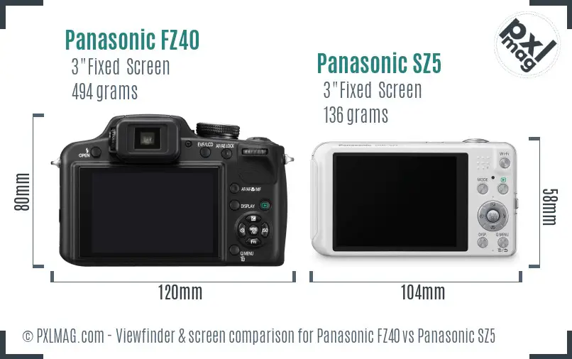 Panasonic FZ40 vs Panasonic SZ5 Screen and Viewfinder comparison