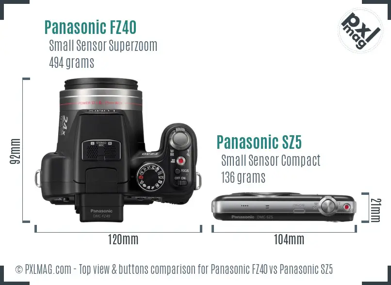 Panasonic FZ40 vs Panasonic SZ5 top view buttons comparison