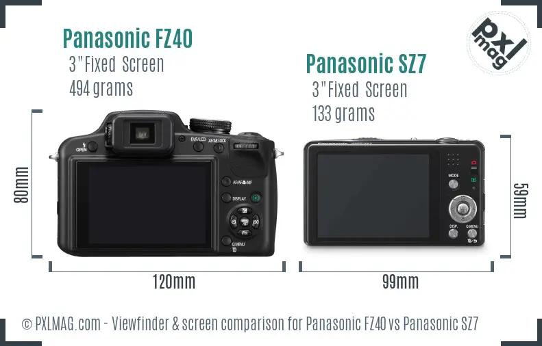 Panasonic FZ40 vs Panasonic SZ7 Screen and Viewfinder comparison