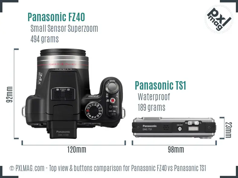 Panasonic FZ40 vs Panasonic TS1 top view buttons comparison