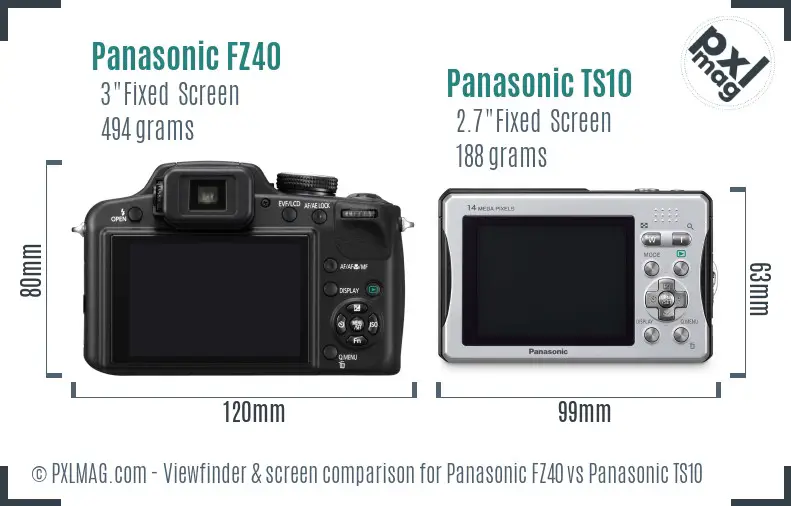 Panasonic FZ40 vs Panasonic TS10 Screen and Viewfinder comparison
