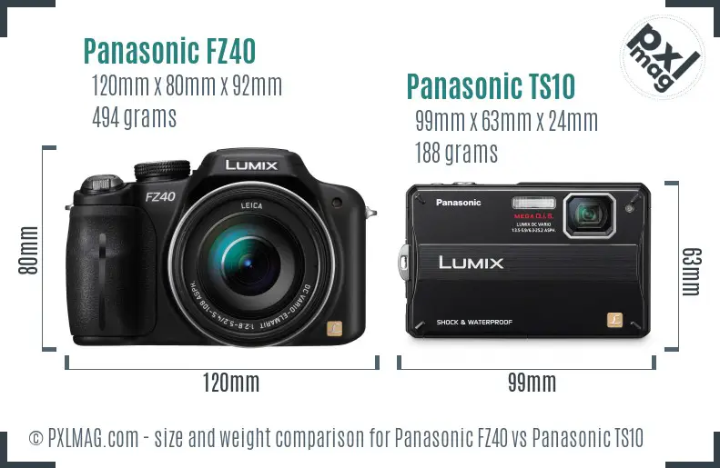 Panasonic FZ40 vs Panasonic TS10 size comparison