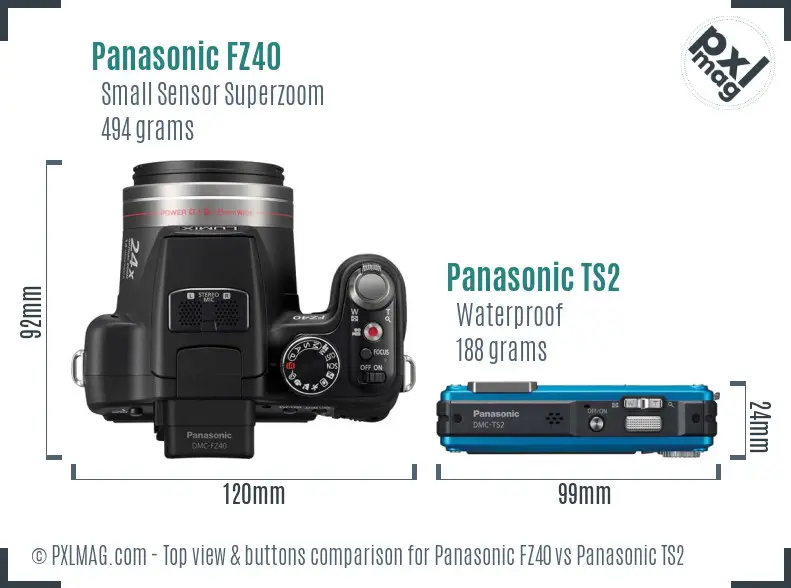 Panasonic FZ40 vs Panasonic TS2 top view buttons comparison