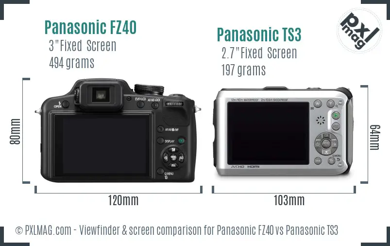 Panasonic FZ40 vs Panasonic TS3 Screen and Viewfinder comparison
