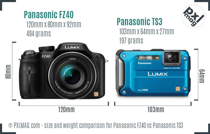 Panasonic FZ40 vs Panasonic TS3 size comparison
