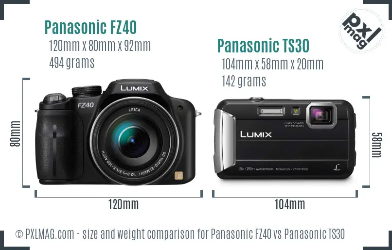 Panasonic FZ40 vs Panasonic TS30 size comparison