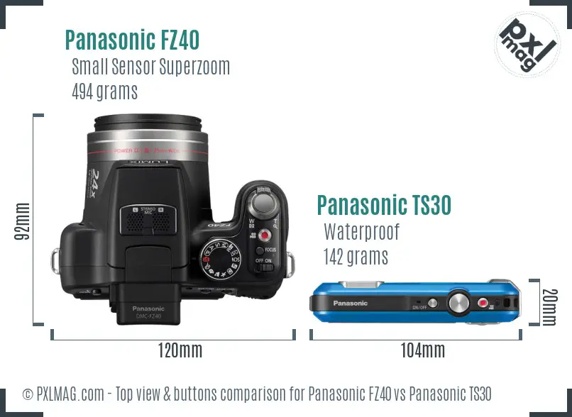 Panasonic FZ40 vs Panasonic TS30 top view buttons comparison
