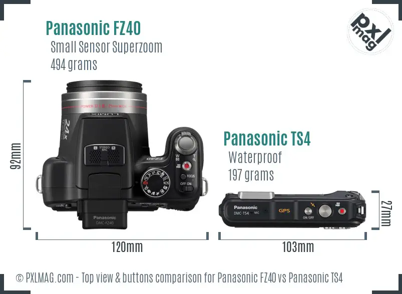 Panasonic FZ40 vs Panasonic TS4 top view buttons comparison