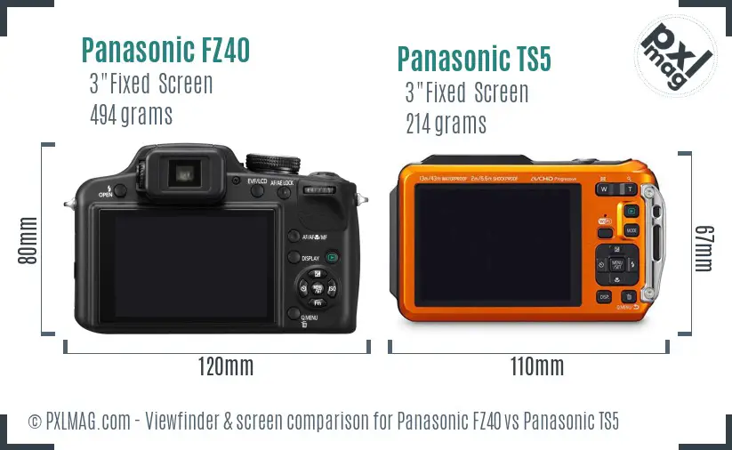 Panasonic FZ40 vs Panasonic TS5 Screen and Viewfinder comparison