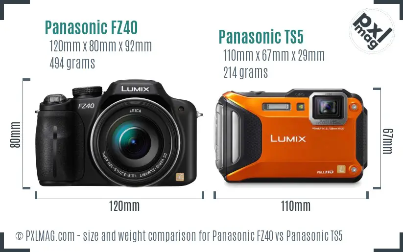 Panasonic FZ40 vs Panasonic TS5 size comparison