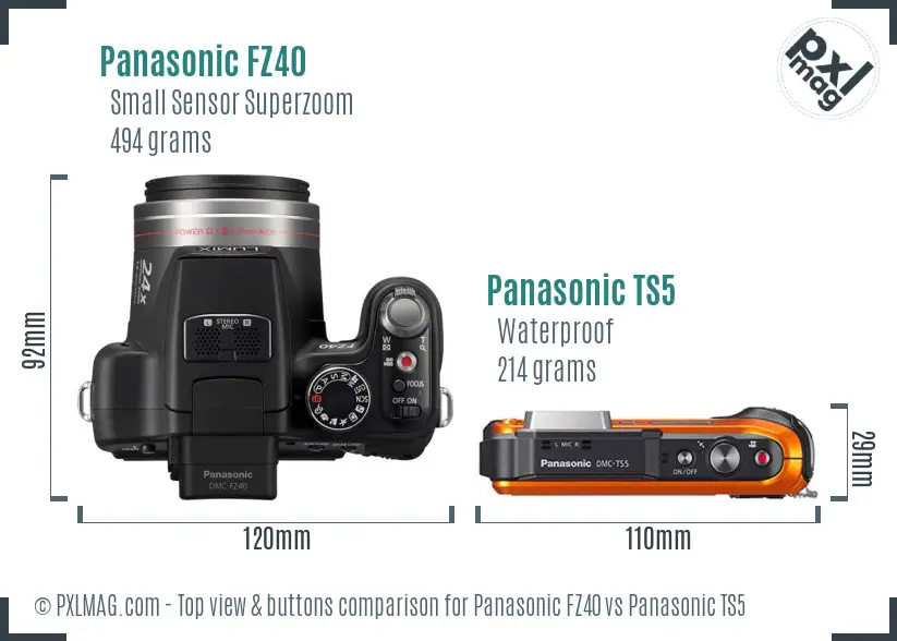 Panasonic FZ40 vs Panasonic TS5 top view buttons comparison