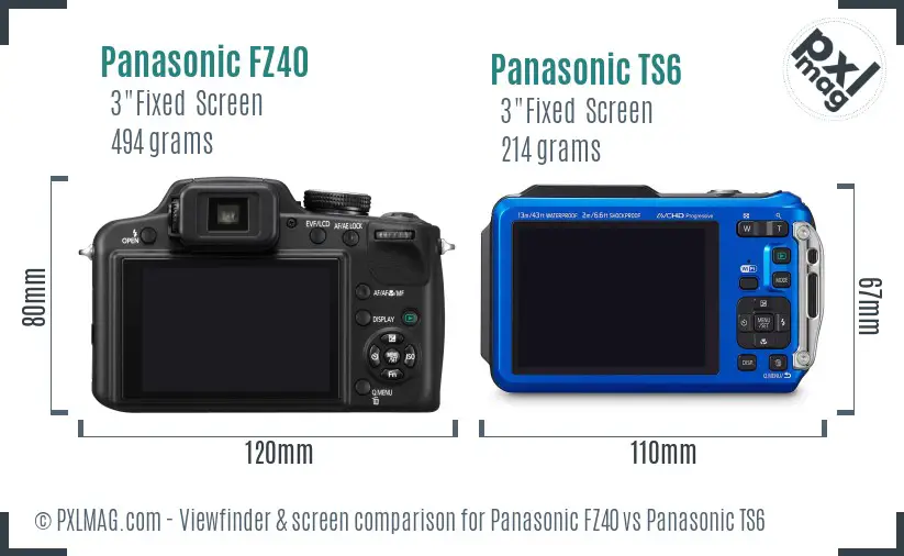 Panasonic FZ40 vs Panasonic TS6 Screen and Viewfinder comparison