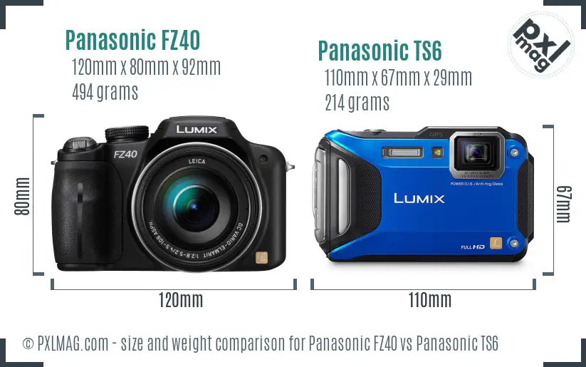 Panasonic FZ40 vs Panasonic TS6 size comparison