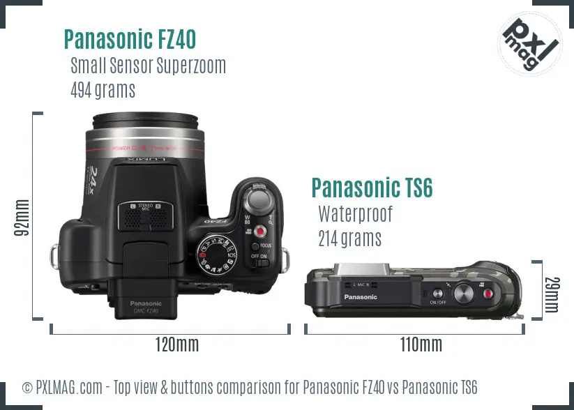Panasonic FZ40 vs Panasonic TS6 top view buttons comparison
