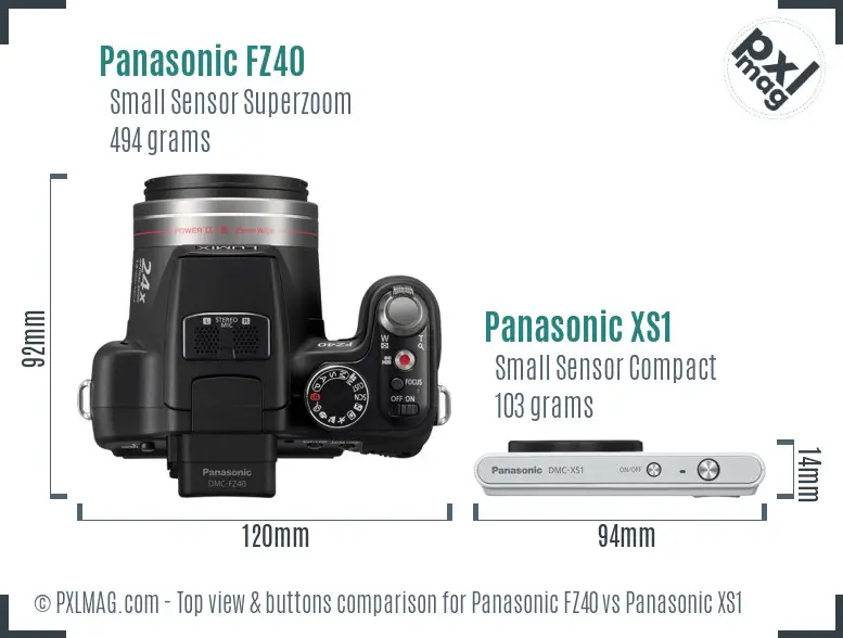 Panasonic FZ40 vs Panasonic XS1 top view buttons comparison