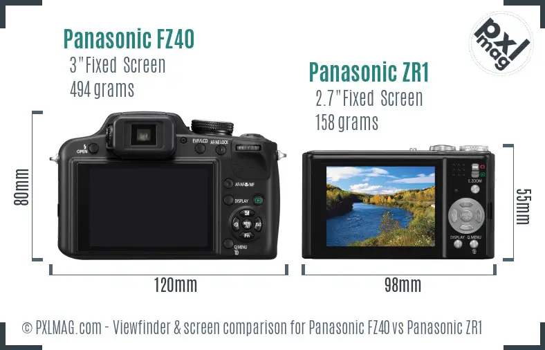 Panasonic FZ40 vs Panasonic ZR1 Screen and Viewfinder comparison