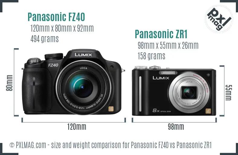 Panasonic FZ40 vs Panasonic ZR1 size comparison