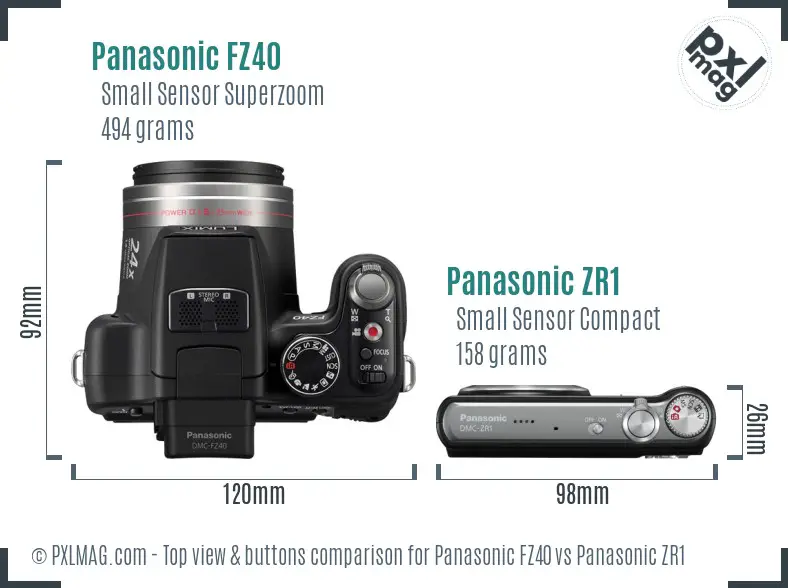 Panasonic FZ40 vs Panasonic ZR1 top view buttons comparison