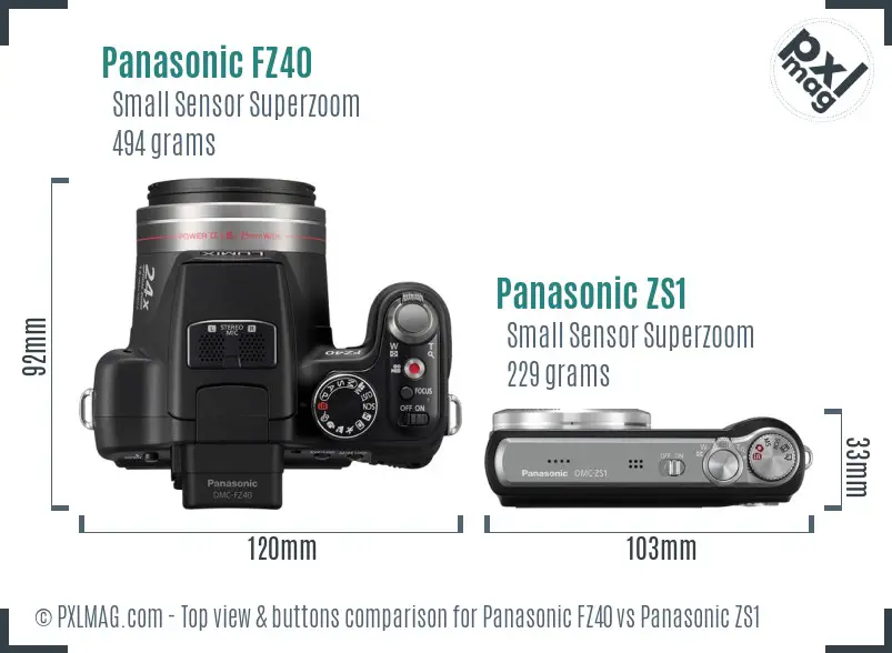 Panasonic FZ40 vs Panasonic ZS1 top view buttons comparison