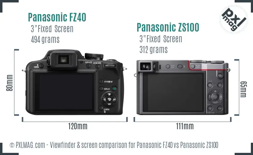 Panasonic FZ40 vs Panasonic ZS100 Screen and Viewfinder comparison