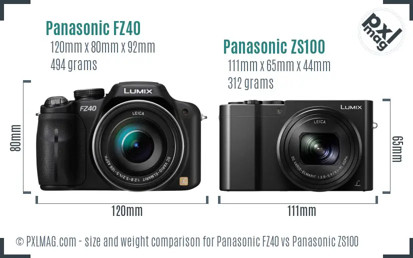 Panasonic FZ40 vs Panasonic ZS100 size comparison