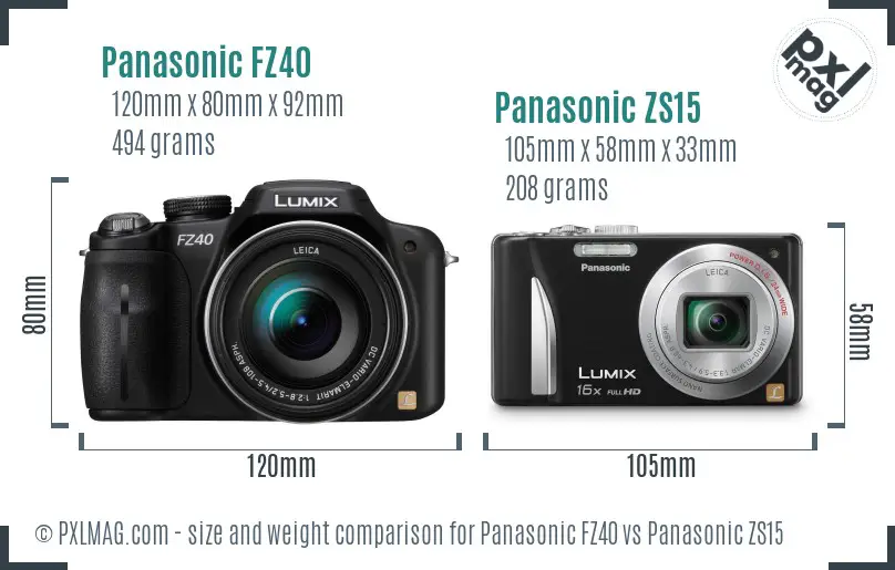 Panasonic FZ40 vs Panasonic ZS15 size comparison