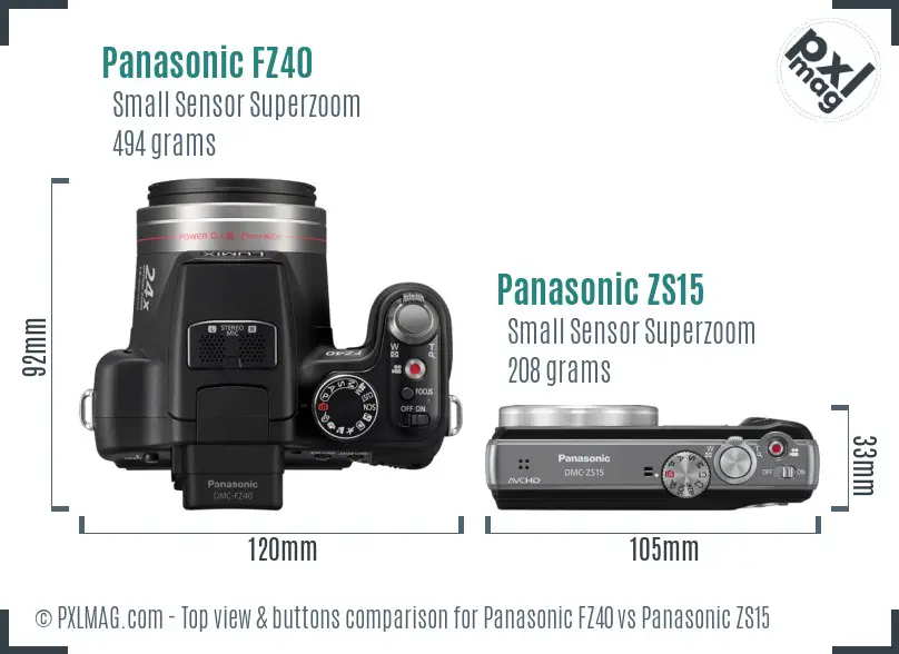 Panasonic FZ40 vs Panasonic ZS15 top view buttons comparison