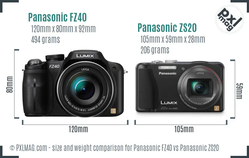 Panasonic FZ40 vs Panasonic ZS20 size comparison