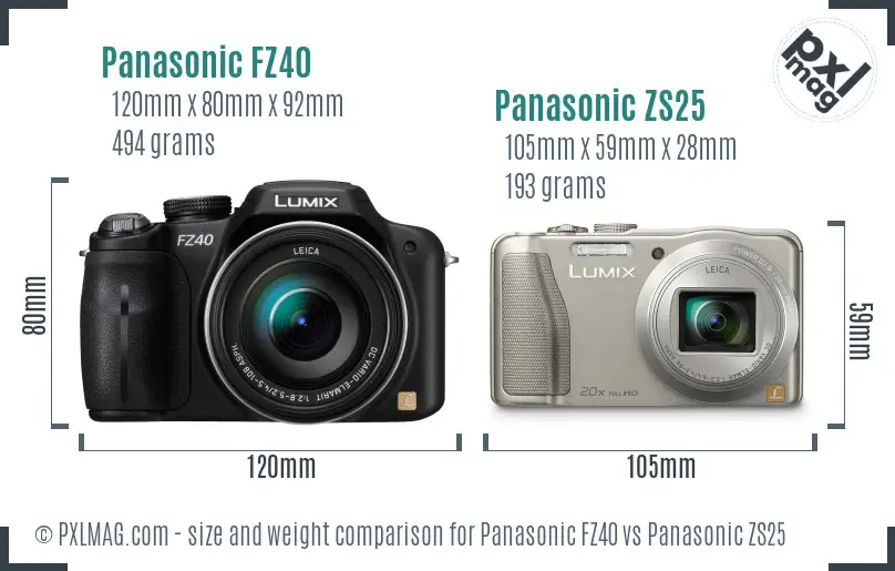 Panasonic FZ40 vs Panasonic ZS25 size comparison