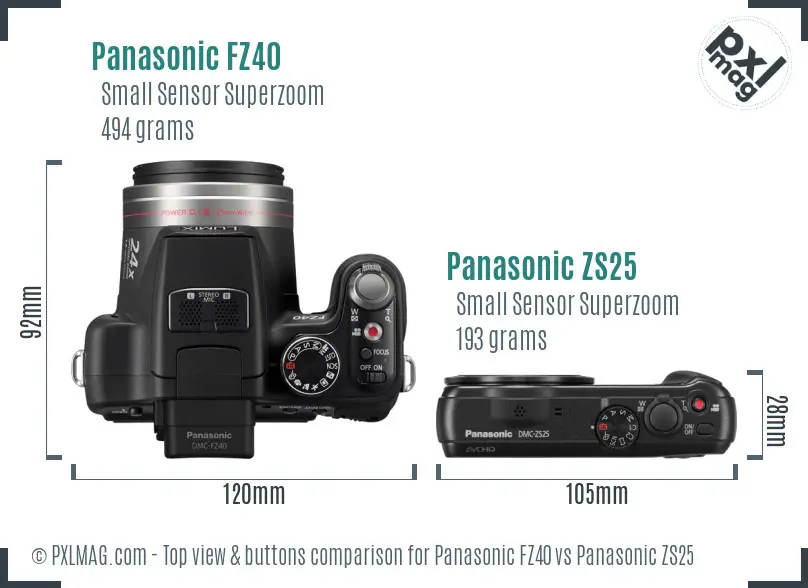 Panasonic FZ40 vs Panasonic ZS25 top view buttons comparison