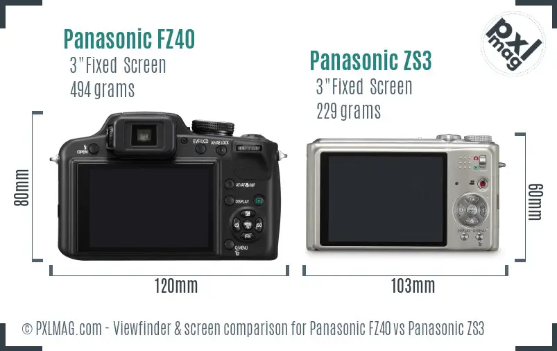 Panasonic FZ40 vs Panasonic ZS3 Screen and Viewfinder comparison