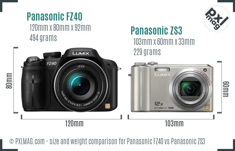 Panasonic FZ40 vs Panasonic ZS3 size comparison