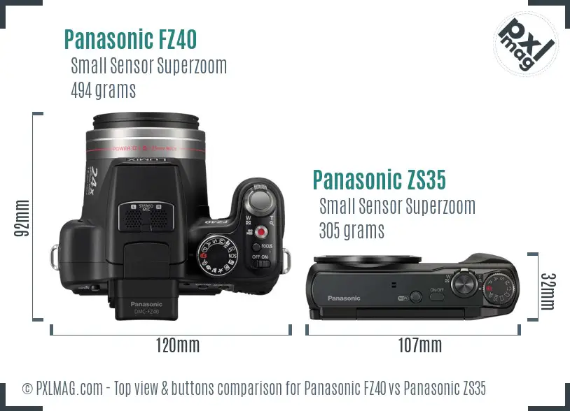 Panasonic FZ40 vs Panasonic ZS35 top view buttons comparison