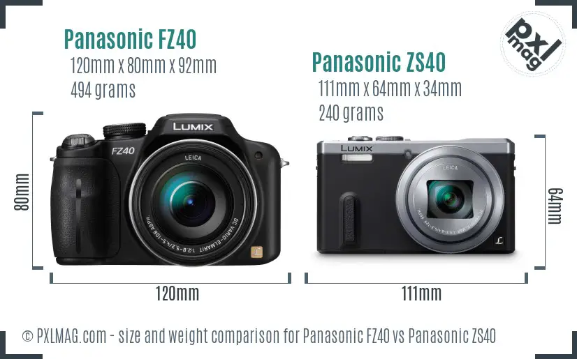 Panasonic FZ40 vs Panasonic ZS40 size comparison