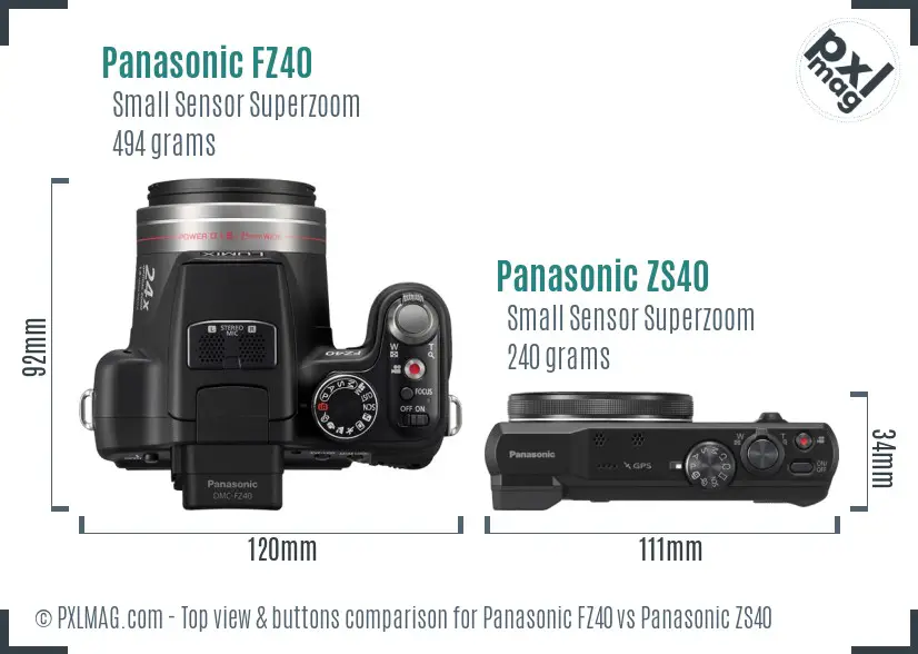 Panasonic FZ40 vs Panasonic ZS40 top view buttons comparison