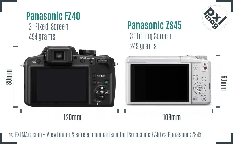 Panasonic FZ40 vs Panasonic ZS45 Screen and Viewfinder comparison