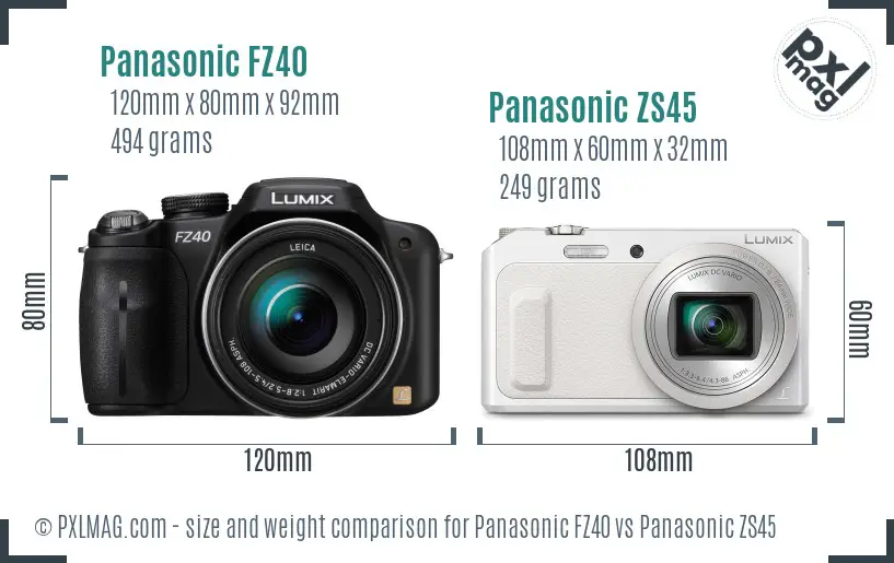 Panasonic FZ40 vs Panasonic ZS45 size comparison