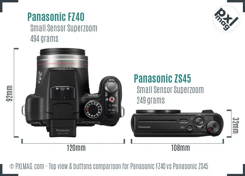 Panasonic FZ40 vs Panasonic ZS45 top view buttons comparison