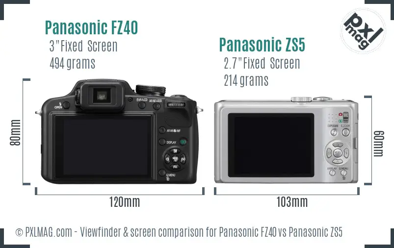 Panasonic FZ40 vs Panasonic ZS5 Screen and Viewfinder comparison